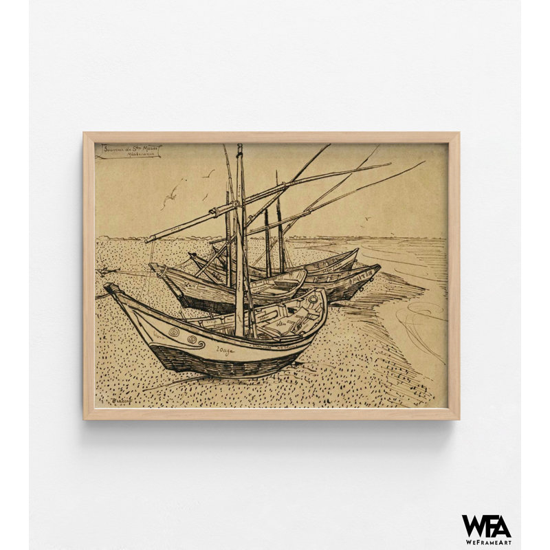 «Boat On The Beach At Saintes-Maries-De-La-Mer» par Vincent Van Gogh, impression de croquis de Van Gogh, H 24 po x l 32 po