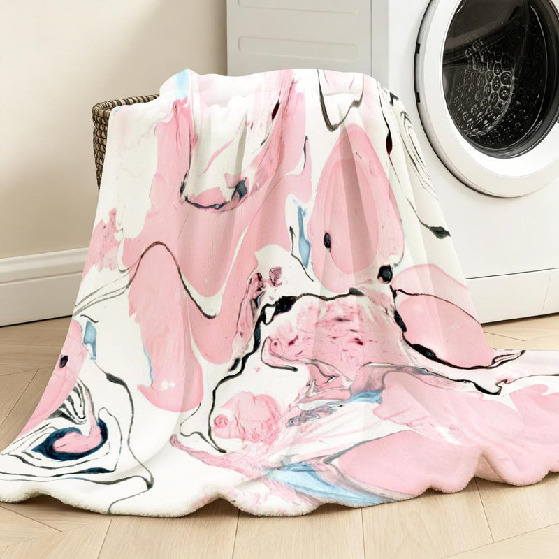 Jeté en molleton rose ultra doux en flanelle, emballage marbré et imprimé recto, Throw 50" x 60"
