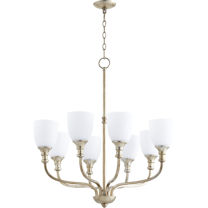 Lustre classique / traditionnel à 8 lumières Falbo, Blanc, Feuille argentée vieillie
