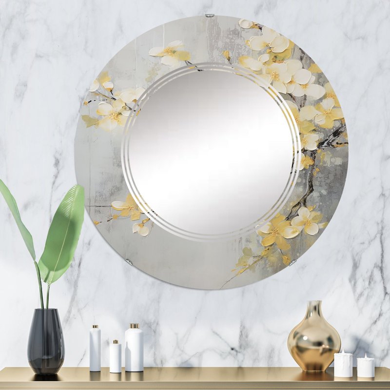 Ferncliffe - Miroir mural floral rond, 32 po x 32 po