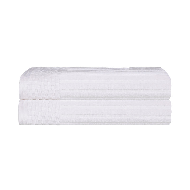Ruvins Cotton Highly Absorbent Solid and Checkered Border Bath Towel Set, White