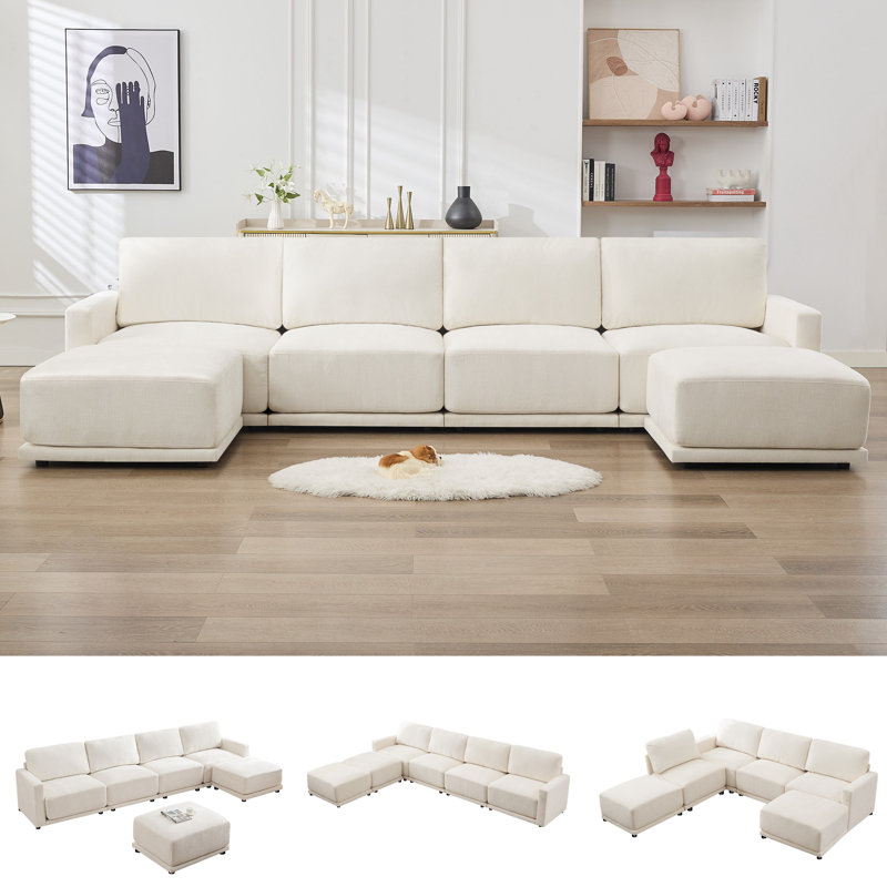 Upholstered Sectional, White Chenille