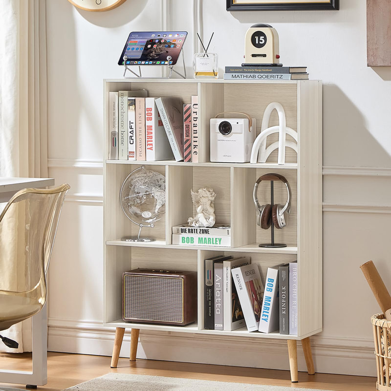 3-Tier Freestanding Open Cube Bookshelf, Light Gray/White