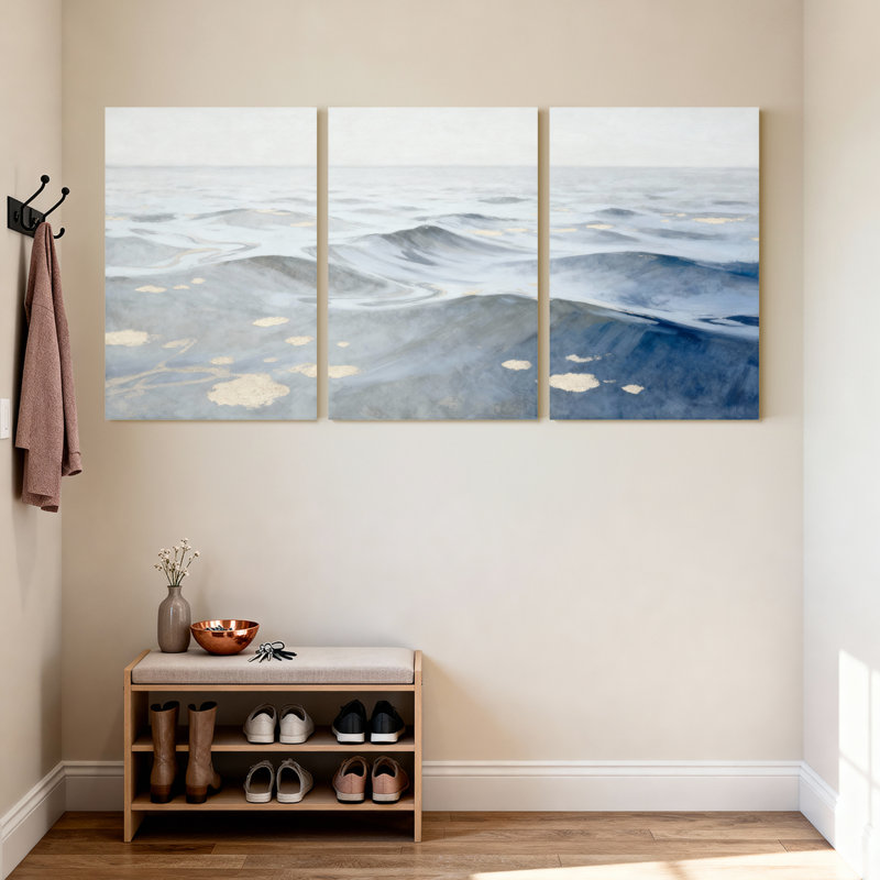 Ensemble de 3 tableaux abstraits sur toile représentant des vagues océaniques, H 18 po x l 36 po