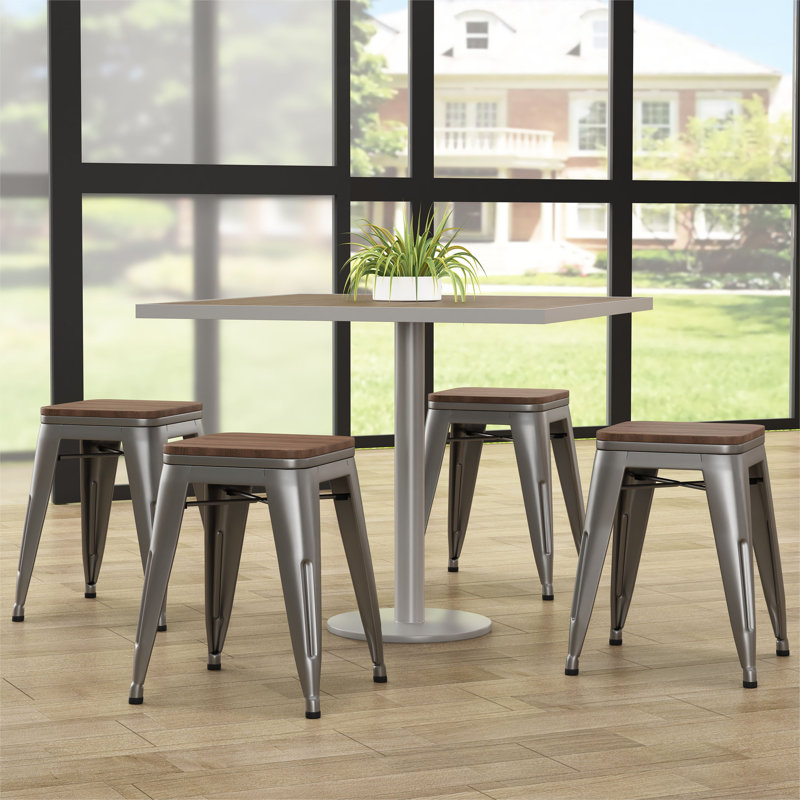 Avikrit Solid Wood 18" Short Stool, Silver