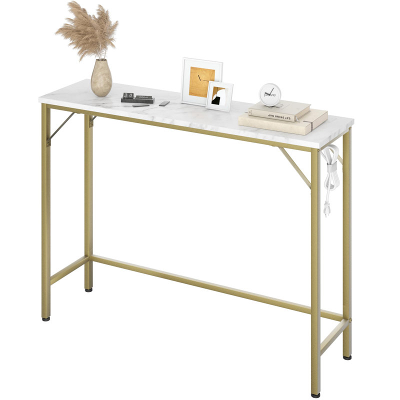 9.1" Narrow Console Table With Outlets, Black