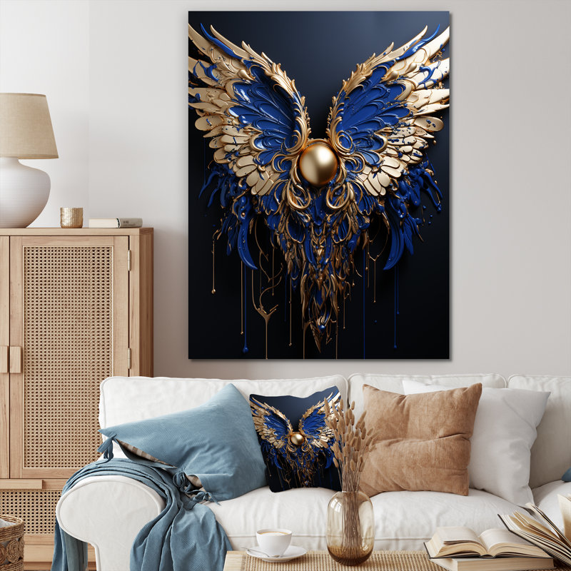 Bleu royal et ailes d'ange dorées I - Impression sur toile fantaisie, Toile tendue, H 44 po x l 34 po x P 1,5 po