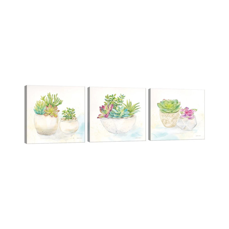 Sweet Succulent Pots Triptych - ensemble d'art mural sur toile - Toile tendue (ensemble de 3)