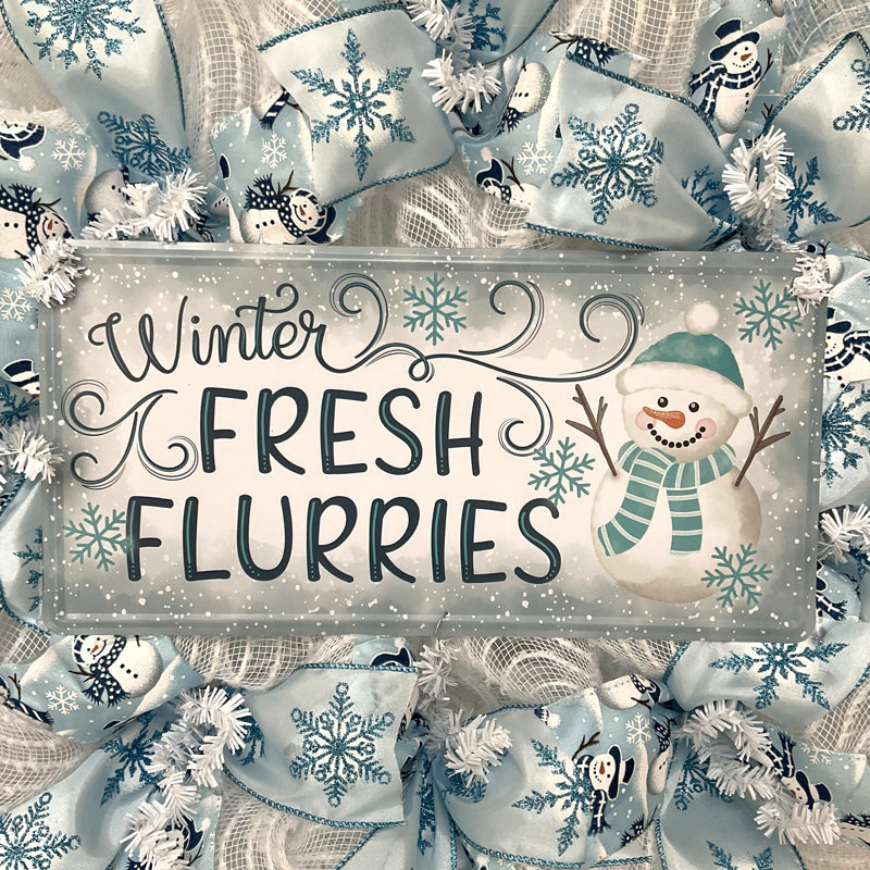 Winter Fresh Flurries Holiday Wreath Handmade Deco Mesh