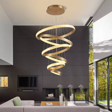 Minimalist 3/5 Tiers LED Pendant Lighting Stainless Steel Living Room  Extra-Slim Hoop Chandelier in Gold