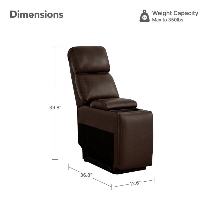 Console en cuir véritable avec chargement sans fil et rangement caché, Marron foncé