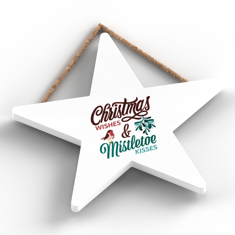 Xmas Christmas Wishes Wooden Star Plaque