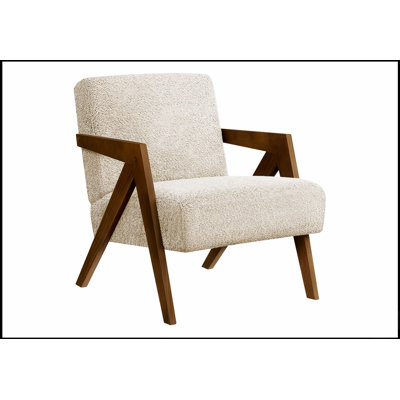 Chaise d'appoint moderne de style Mid-Century avec tissu crème et bois de noyer massif, parfaite pour le salon ou la chambre à coucher