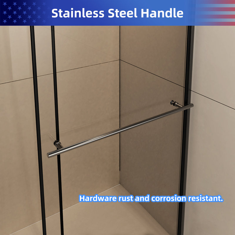 Glass Shower Door, 30 - 60 in.W x 72 in.H Shower Sliding Door Walk-in Shower Screen Dual Usage,1/4 Inch Thick Glass Panel with Stainless Steel Handle, Supporting Bar, Black