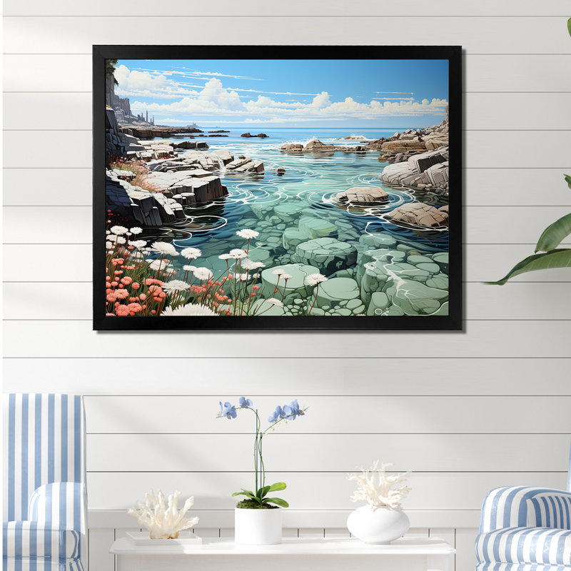 Paysage de plage sauvage III sur toile, Cadre simple noir, H 24 po x l 32 po x P 1 po