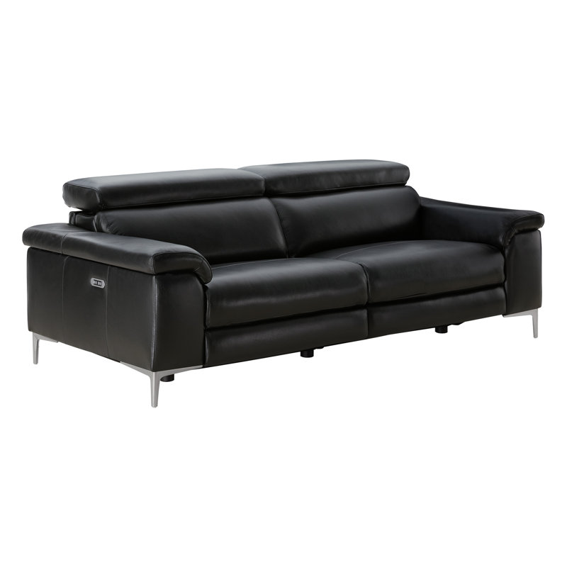 Jefferson Genuine Leather Power Reclining Sofa with Metal Legs, Black
