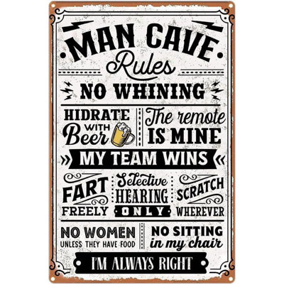 Man Cave Rules Sign Funny Man Cave Decor Retro Metal Tin Signs Mancave Stuff for Men Room Bar Wall Decoration 8x12 Inches