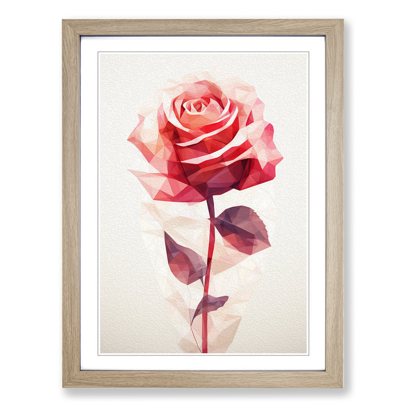 Rose Geometric - Single Picture Frame Print on Wood, Oak, 34cm H x 25cm W x 2cm D
