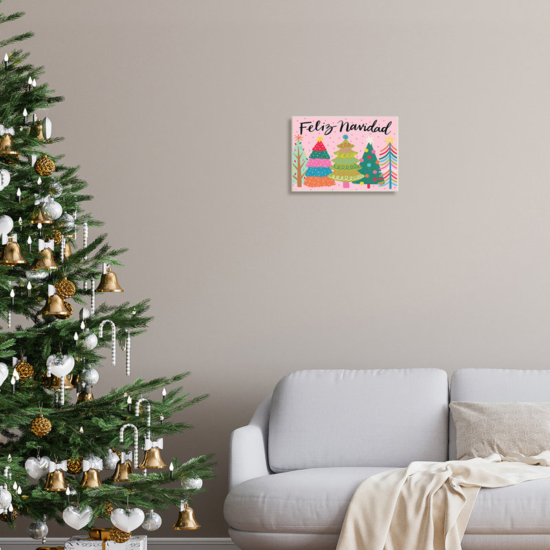 Ornements d'arbre de Noël à motifs fantaisistes Feliz Navidad, estampe numérique encadrée noire, art texturé par Deborah Curiel