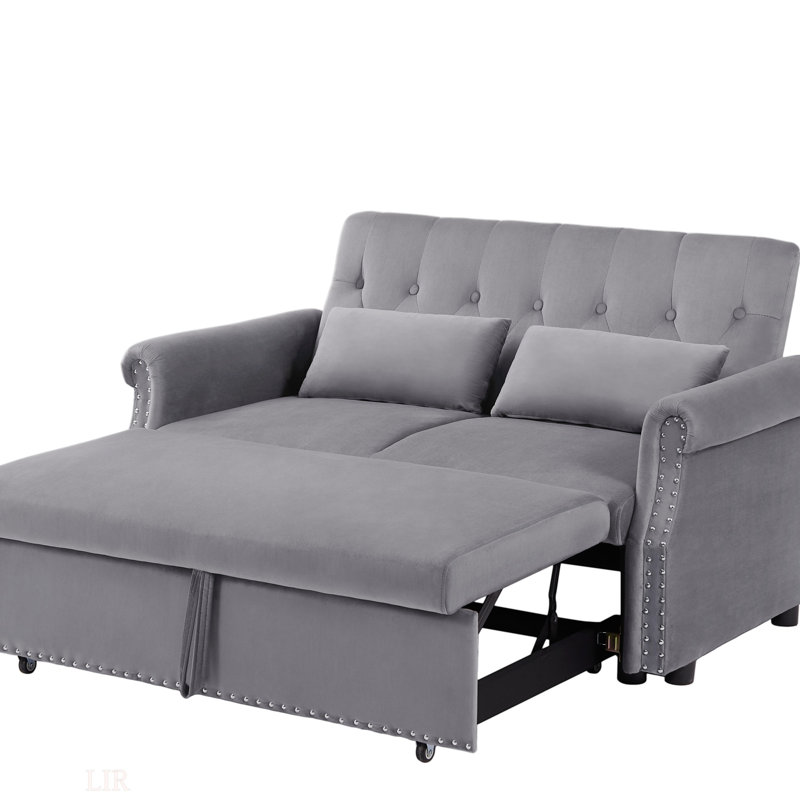 Jaziyah Velvet Sleeper Sofa, Gray Velvet