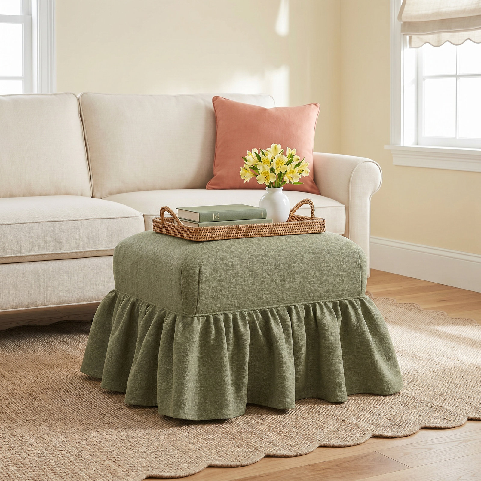 Stoffer Home x Cloth & Company June Ottoman , Zuma Laurel Textured Linen