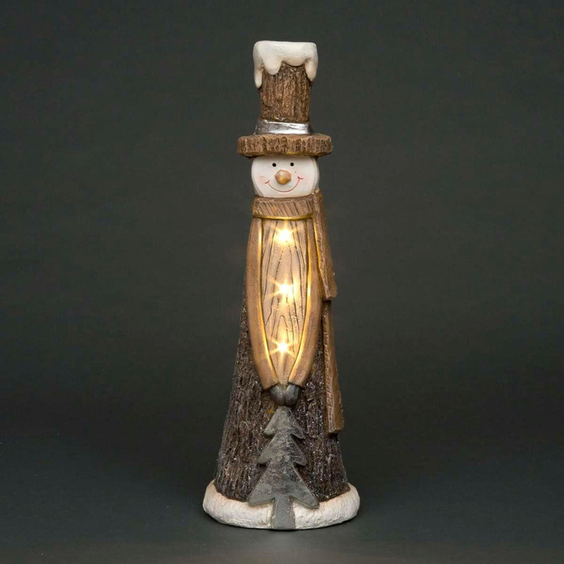 Wooden Pre-Lit LED Snowman Christmas Decoration for Indoor Display, 26cm H x 6cm W x 4cm D