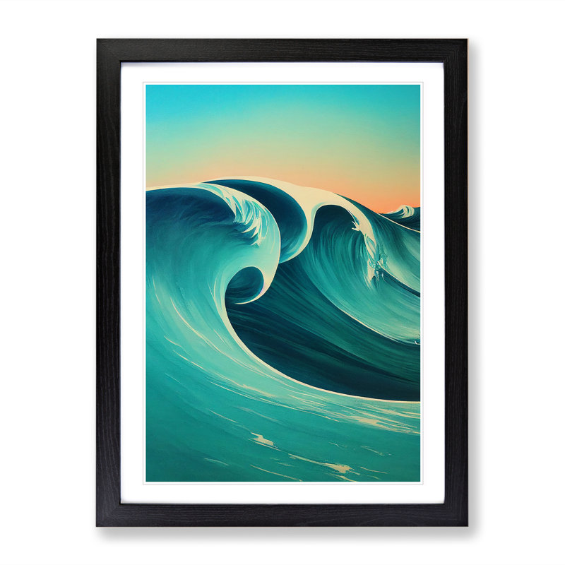 XV1022-3053X Ocean Wave At Sunset No.8 - Single Picture Frame Print, Black, 64cm H x 46cm W