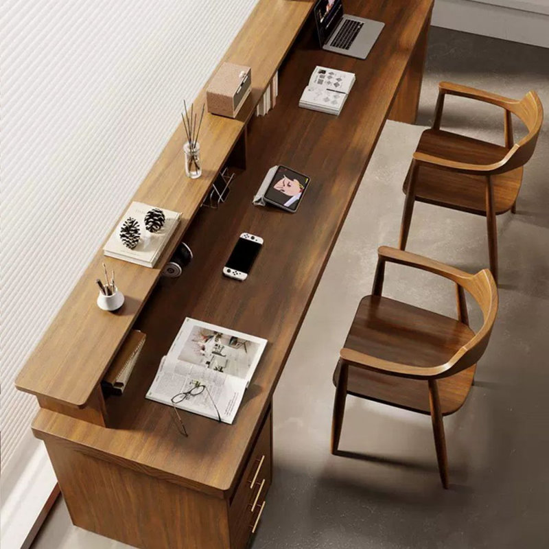Bureau intégré moderne et simple en bois massif avec bibliothèque et étui, H 29,53 po x l 70,87 po x P 23,62 po