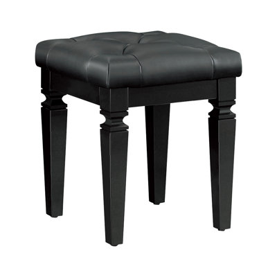 Modern Glam Bedroom Furniture 1pc Vanity Stool Luxury Black Finish Faux Leather Tufted Seat