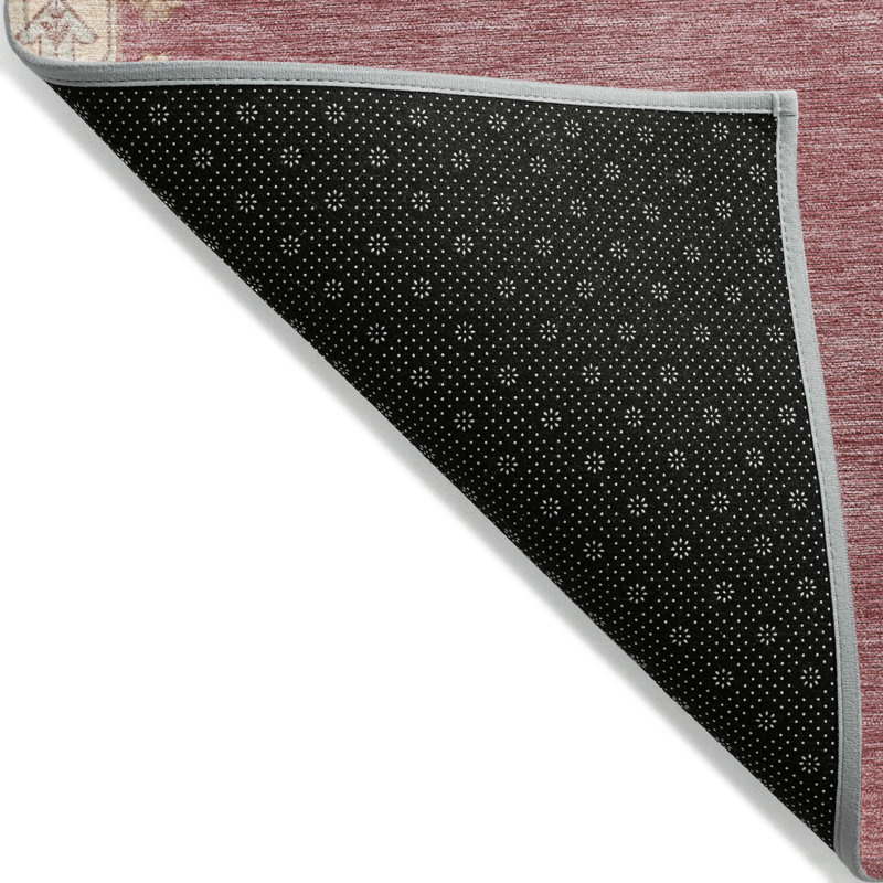 Beige and Pink Synthetic Medallion Washable Rug