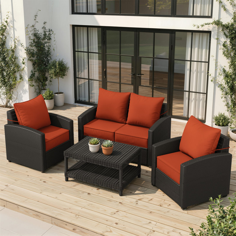 Outdoor 6.5" Thick Deep Seating Cushion Set Water-Resistant & Fade-Resistant Patio Chair Cushions, Orange