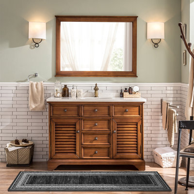 Deshaunte Black Runner Rug with Classic Border Pattern for Laundry Room or Hallway - Non-Slip, Washable