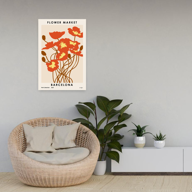 Art contemporain coquelicot, H 24 po x l 16 po