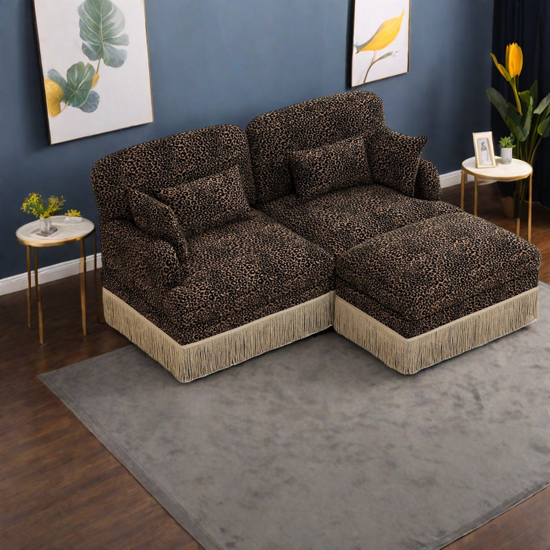 Modern Sofas, Leopard Chenille Loveseat With Portable Ottoman For Home