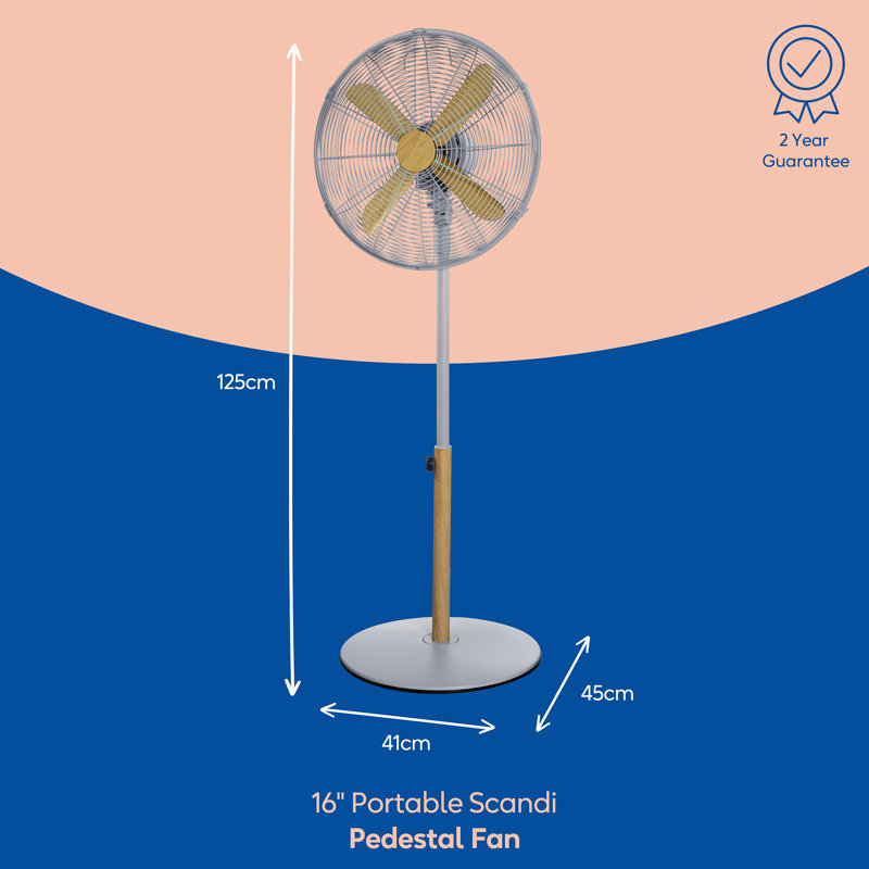 Russell Hobbs 16” Scandi Pedestal Fan, Grey/Light Yellow Wood