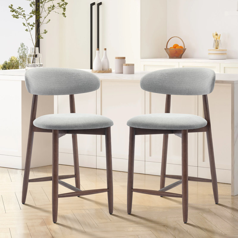 Upholstered Counter Stool with Solid Wood Frame, Light Grey
