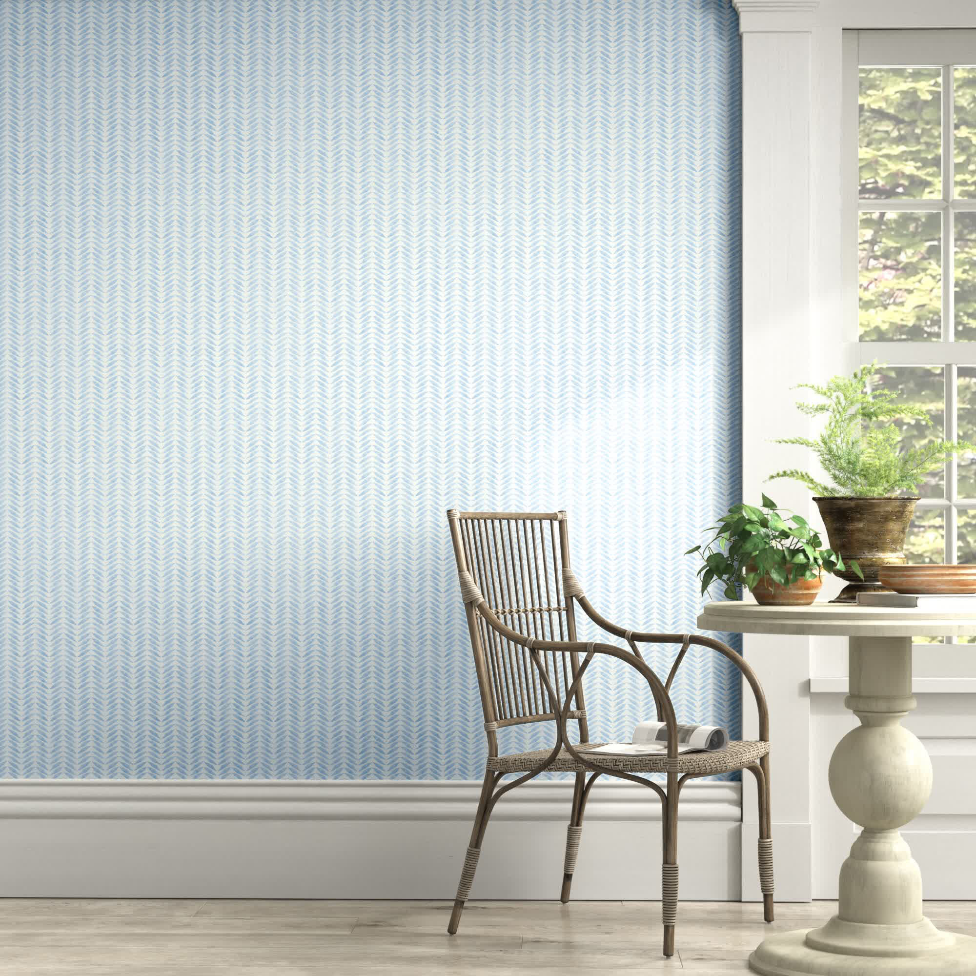 Stevenson Chevron Wallpaper, Sky Blue