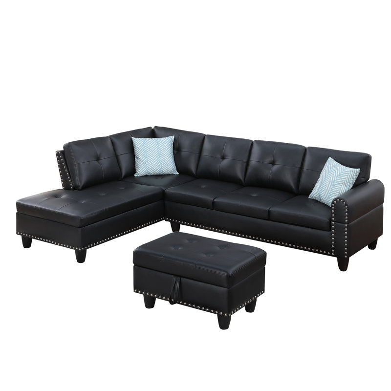 Canapé modulaire traditionnel en similicuir avec repose-pieds et rangement