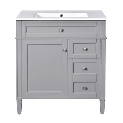 30'' Bathroom Vanity with Top Sink, Modern Bathroom Storage Cabinet with 2 Drawers and a Tip-out Drawer, Single Sink Bathroom Vanity