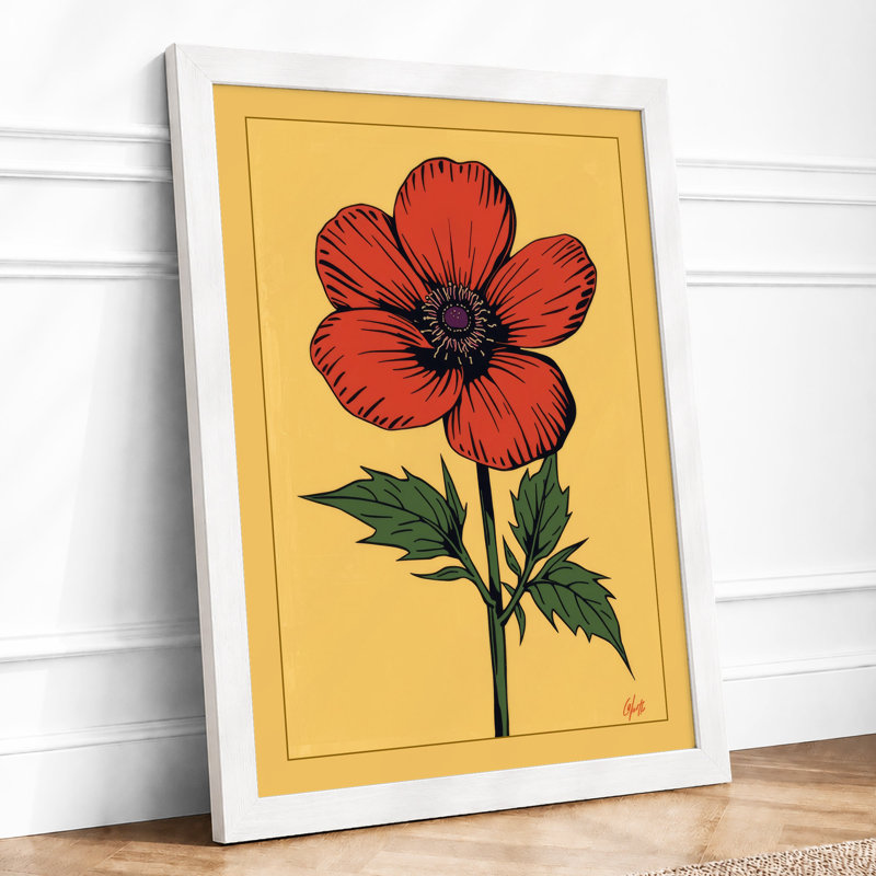 Red Poppy Study Botanical - Print, A3 - 42.0 x 29.7 cm, White