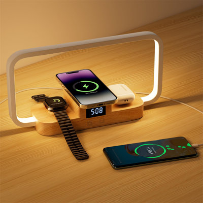 Wireless Charging Bedside Lamp, Touch Lamp With USB Port, Stepless Dimming And 5 Color Modes And Time Display Table Lamp, Bedroom Night Light