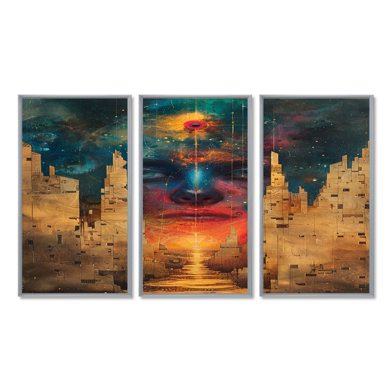 Dailany - Ensemble d'art mural collage abstrait, Encadrement argenté, H 32 po x l 48 po x P 1 po