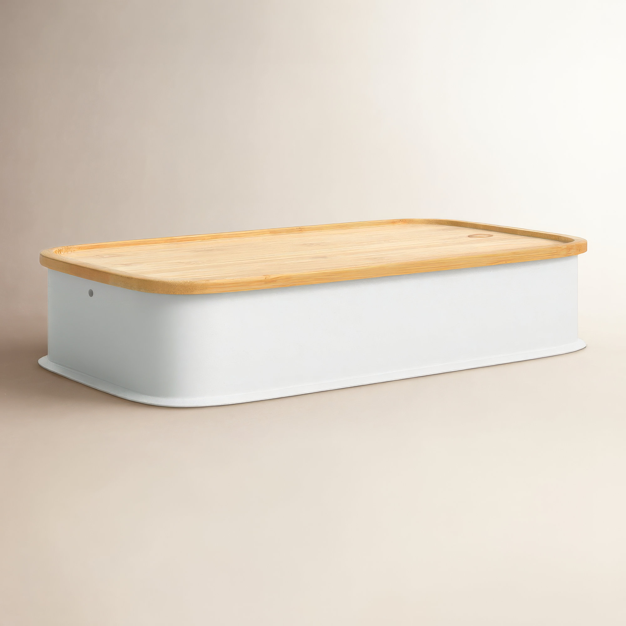 Oloran Recycled Plastic Bin with Bamboo Lid, 3" H x 16.9" W x 8.4" D