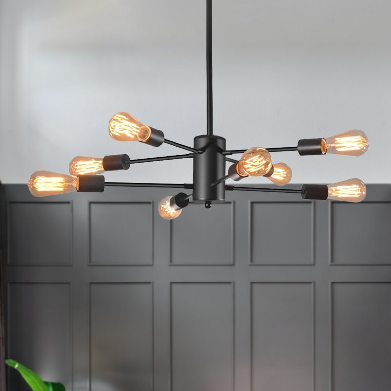Isador 8-Light Dimmable Sputnik Chandelier Modern Linear Pendant Light, Black