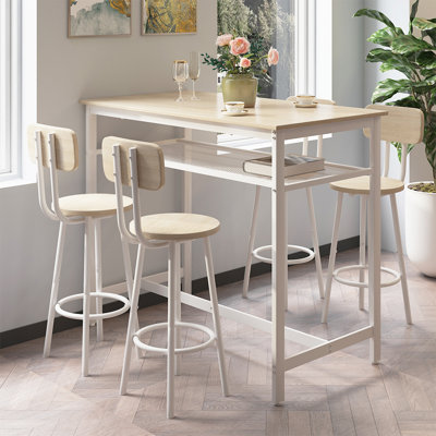 Lysle 5-Piece Industrial Bar Table Set with Metal Shelf, Dining Set, Counter Height Table & 4 Bar Stools
