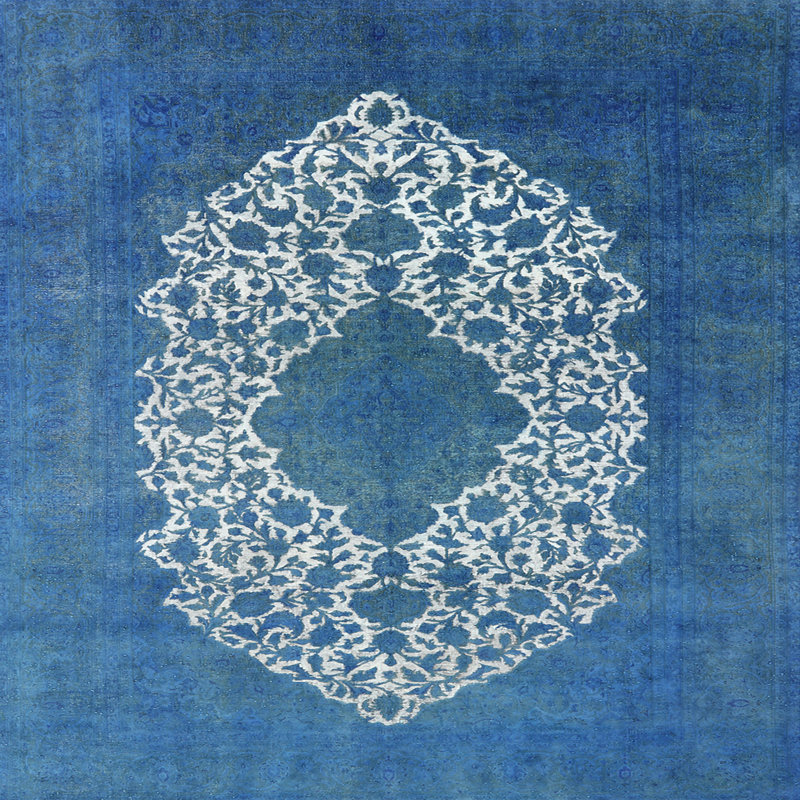Tapis oriental bleu / blanc, Carré 5 pi