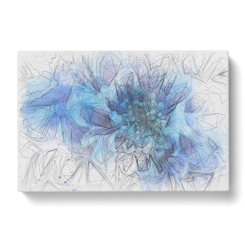 Blue Dahlia Flower - Wrapped Canvas Painting, 35cm H x 50cm W x 3cm D