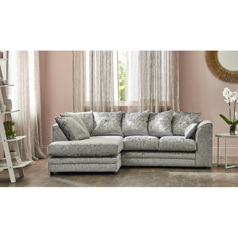 Romelia 2 Piece Velvet Standard Living Room Set, Right Hand, Silver