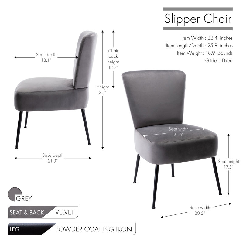 Bohn Velvet Slipper Chair, Grey