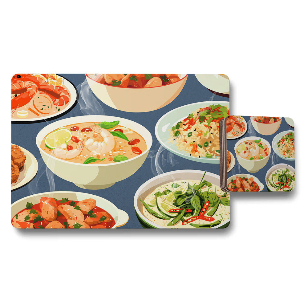 Asian Food Bowls Placemats And Coaster Set Decorative Tableware